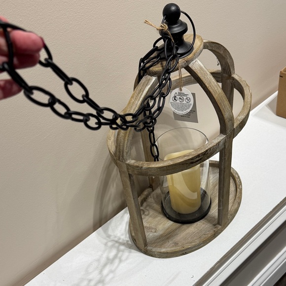 Kirklands Distressed Wood Lantern with Amber Glow - Picture 4 of 5